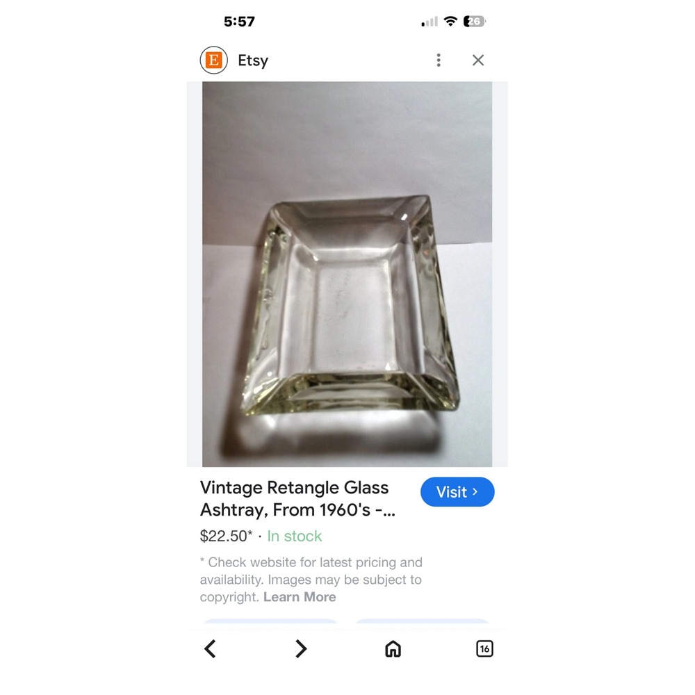 Vintage Square Glass Ashtray Mid‎ Century Modern Decor